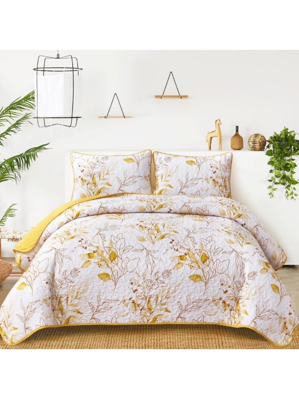 Botanical Yellow King Quilt Set - Cozy Bedspread & Bedding for Stylish Bedrooms